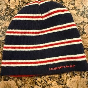 Horsewear Equestrian themed reversible Striped knit cap - Navy, Red, and White